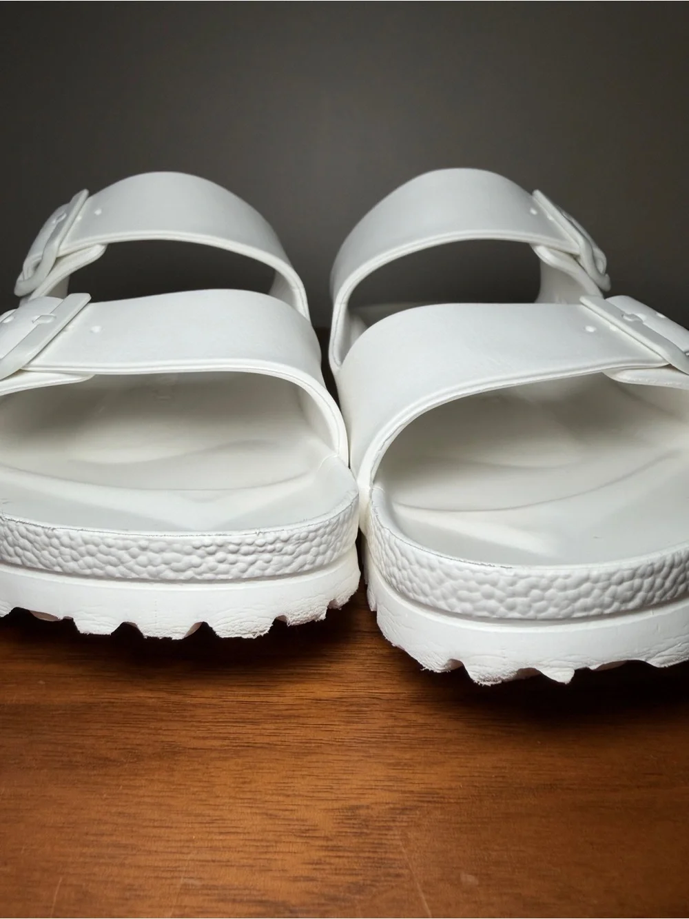 White Double-Buckle Slide Sandals Birkenstock Arizona Essentials EVA Size EU 40